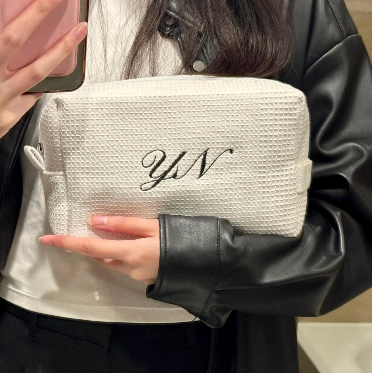 Monogrammed Waffle Pouch